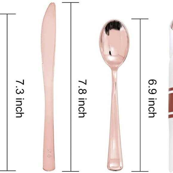 Set of 60 Packs Rose Gold Silverware - Heavy Weight Cutlery with Linen Napkin Su - Picture 3 of 7